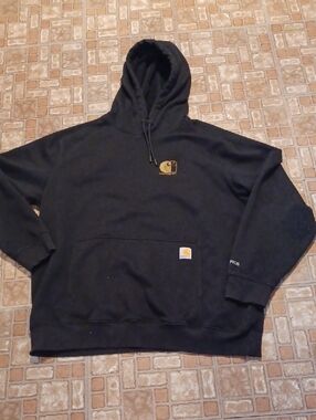 Carhartt Men's Black  Hoodie with Gold Logo Men's Xlarge Relaxed Fit
